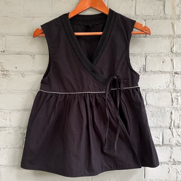 Black Sleeveless Wrap Blouse with Side Tie - Picture 2 of 7